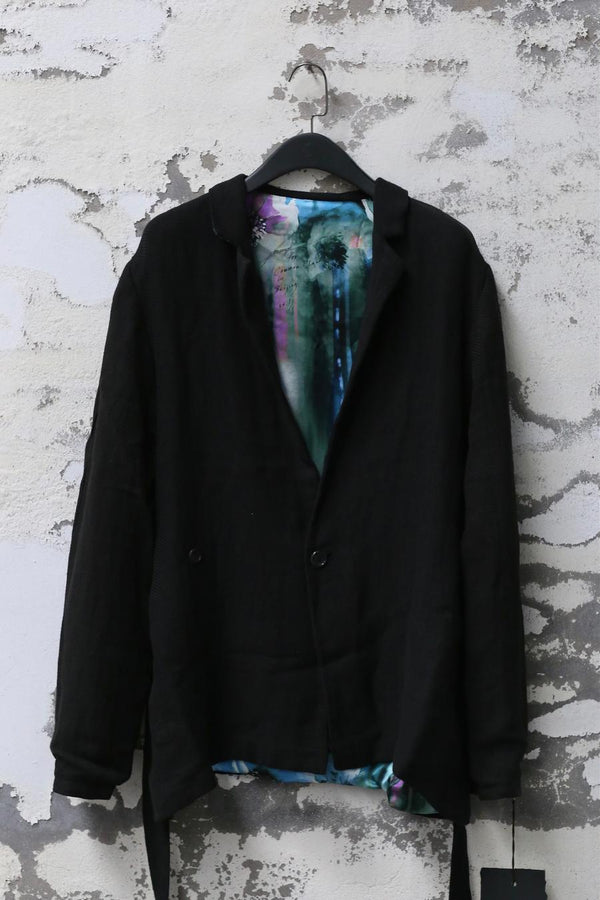 Geoffrey B. Small short belt casual kimono jacket CVJ05 blue black print black 2